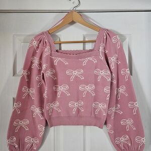 Willow & Wind Pink Bow Knit Sweater M
